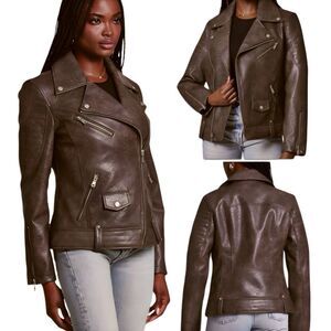 NWT Avec Les Filles Faux Leather Quilted Moto Biker Jacket